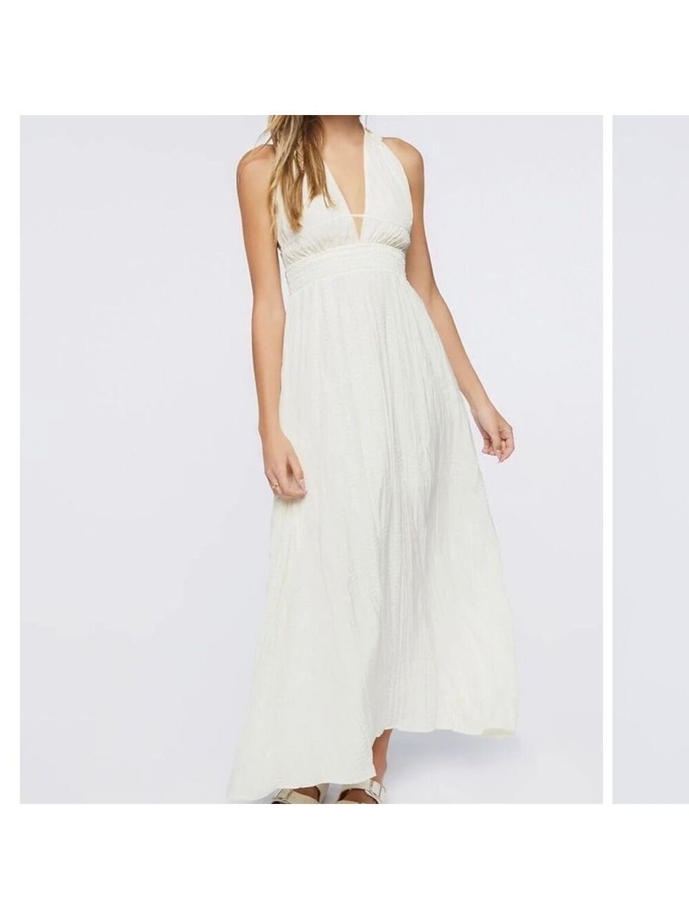 Gauze Plunging Halter Women’s Maxi Dress